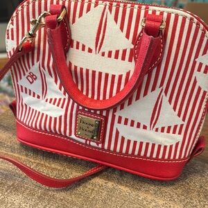 Dooney & Bourke Red and White Striped Satchel Bitsy Bag nautical